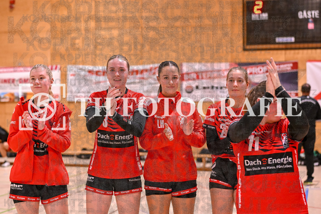 GER, SG Maulburg/Steinen - HSG Dreiland, Frauen-Handball, Oberliga Suedbaden, 3. Spieltag, Saison 2024/2025, 12.10.2024 | Tamara Posovzky (SG Maulburg/Steinen, #09), Leonie Kiefer (SG Maulburg/Steinen, #03), Lena Marie Hlawarschek (SG Maulburg/Steinen, #07), Miriam Wolpensinger (SG Maulburg/Steinen, #02), Laura Traeber (SG Maulburg/Steinen, #11)GER, SG Maulburg/Steinen - HSG Dreiland, Frauen-Handball, Oberliga Suedbaden, 3. Spieltag, Saison 2024/2025, 12.10.2024Foto: TH Fotografie/Thomas Hess