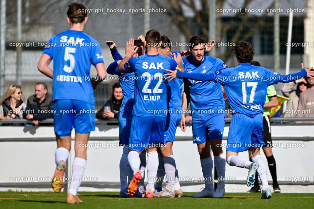 SAK vs. Dellach Gail | Jubel SAK Mannschaft, #4 Rok Jazbec SAK, #24 Luka Gajic SAK, #11 Enes Brdjanovic SAK, #10 Yosifov Svetlozar Angelov SAK, #22 Leo Ejup SAK, #17 Jan Sasa Ogris-Martic SAK, SAK vs. Dellach Gail, SAK vs. Dellach Gail am 22.03.2025 in Klagenfurt (Sportpark Welzenegg), Austria, (Photo by Bernd Stefan)