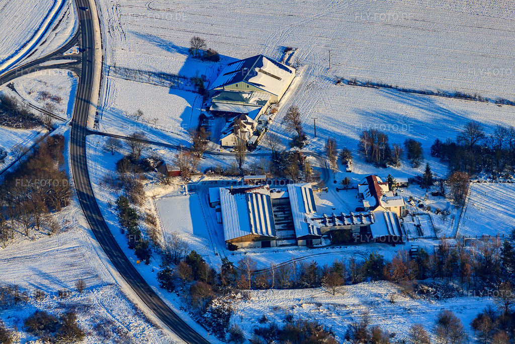 Luftbild: Reiterhof bei Schnee im Winter in Hagenbach im Bundesland Rheinland-Pfalz in Deutschland. Foto: IMG_36543.jpg vom 05.01.2011 durch Werner Riehm/FLY-FOTO.de
