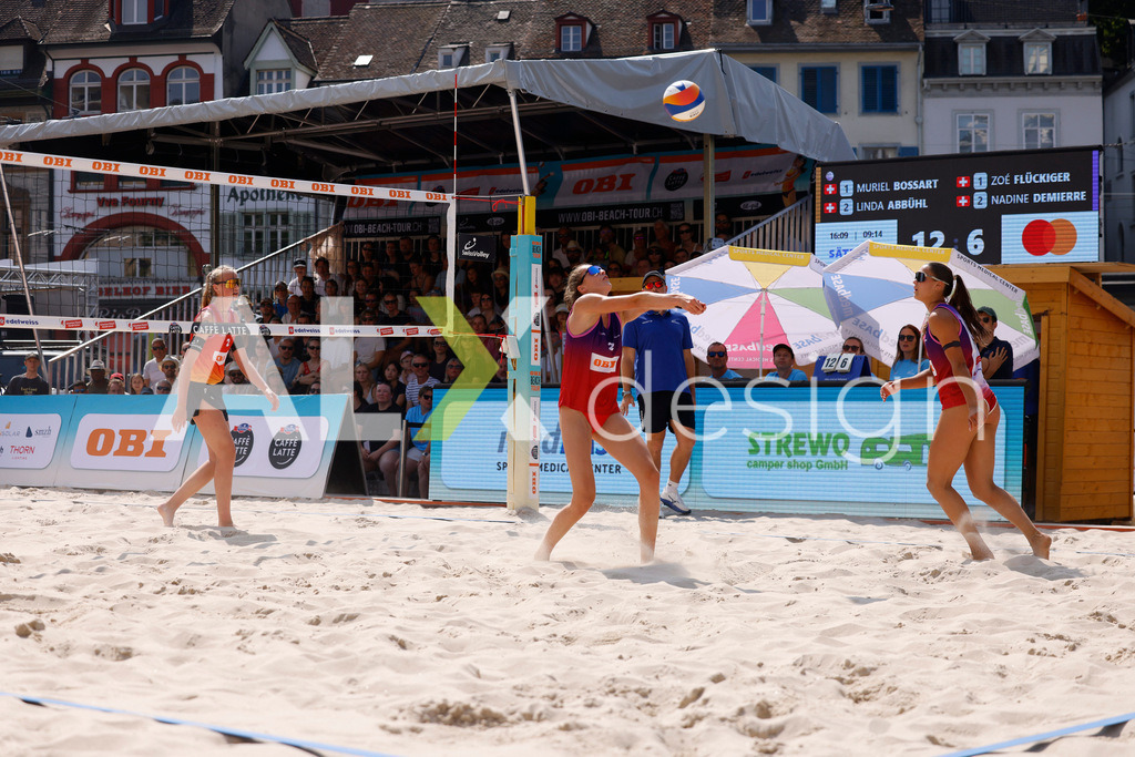 Obi BeachTour 2026 - Basel | BASEL, SWITZERLAND - JULY 19: NADINE DEMIERRE (SUI) during the Obi BeachTour 2026 match between BOSSART / ABBÜHL (SUI) and FLÜCKIGER / DEMIERRE (SUI) at Barfüsserplatz on July 19, 2026 in Basel, Switzerland. - Realisiert mit Pictrs.com