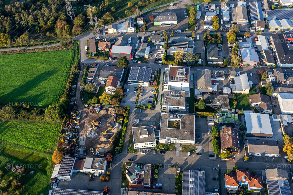 Luftbild: Stiftung Kirchliches Rechenzentrum Südwestdeutschland im Ortsteil Eggenstein in Eggenstein-Leopoldshafen im Bundesland Baden-Württemberg in Deutschland. Foto: IMG_123372.jpg vom 19.10.2020 durch Werner Riehm/FLY-FOTO.de