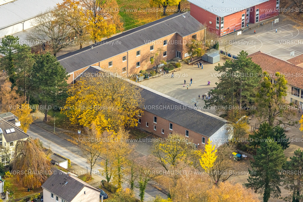 Hagen251102055 | Luftbild, Grundschule Emst und spielende Schüler auf dem Schulhof, herbstliche Bäume, Emst, Hagen, Ruhrgebiet, Nordrhein-Westfalen, Deutschland