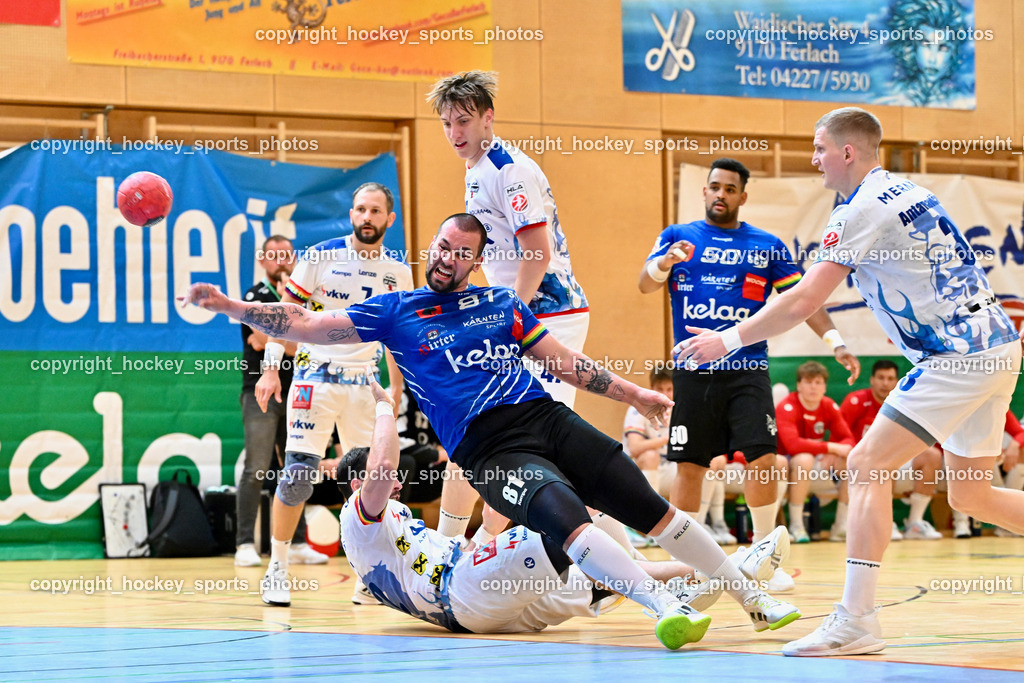 SC Ferlach vs. ALPA HC Hard | #81 MILICEVIC Adrian SC Ferlach, #47 FRITSCH Lukas HC Hard, #3 Antanavicius Karolis HC Hard, #50 GONZALEZ-MARTINEZ Adonis,SC Ferlach vs. ALPA HC Hard, SC Ferlach vs. ALPA HC Hard am 30.04.2024 in Ferlach (Ballspielhalle Ferlach), Austria, (Photo by Bernd Stefan)