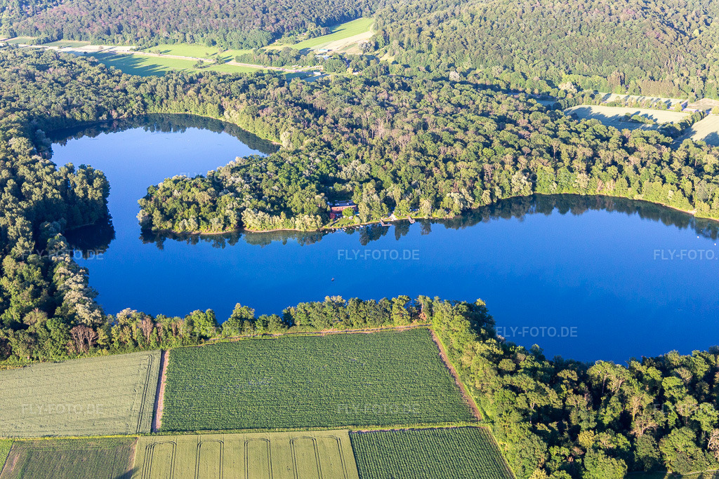 Luftbild: Baggersee im Ortsteil Grötzingen in Karlsruhe im Bundesland Baden-Württemberg in Deutschland. Foto: IMG_115234.jpg vom 13.06.2019 durch Werner Riehm/FLY-FOTO.de