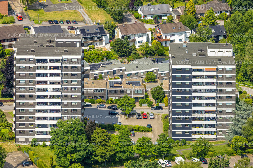 Heiligenhaus250601277 | Luftbild, Hochhaussiedlung zwei Hochhäuser an der Bleibergstraße, Leubeck, Heiligenhaus, Ruhrgebiet, Nordrhein-Westfalen, Deutschland