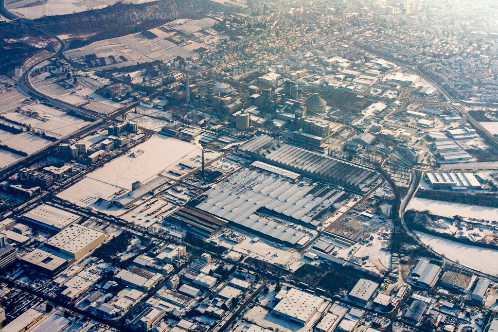 Luftbild: CNH Industrial Deutschland GmbH im Winter bei Schnee im Ortsteil Rohrbach in Heidelberg im Bundesland Baden-Württemberg in Deutschland. Foto: IMG_16276.jpg vom 10.01.2009 durch Werner Riehm/FLY-FOTO.de