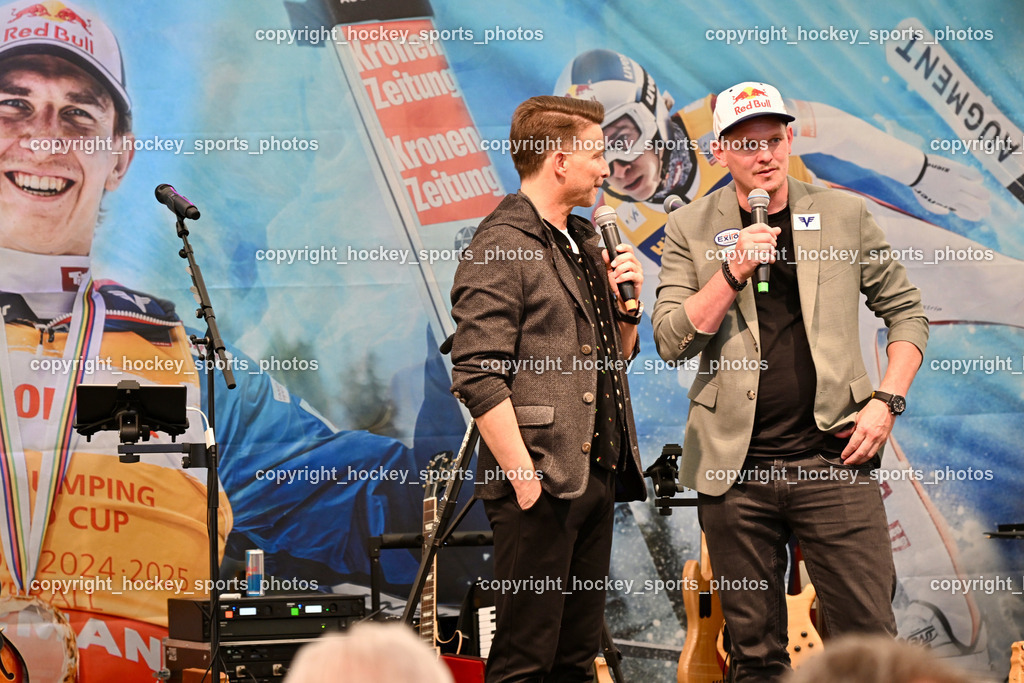 Empfang Daniel Tschofenig | Moderator Marco Ventre, Thomas Morgenstern, Empfang Daniel Tschofenig, Empfang Daniel Tschofenig am 10.05.2025 in Hohenthurn (Mehrzweckhaus Hohenthuurn), Austria, (Photo by Bernd Stefan)