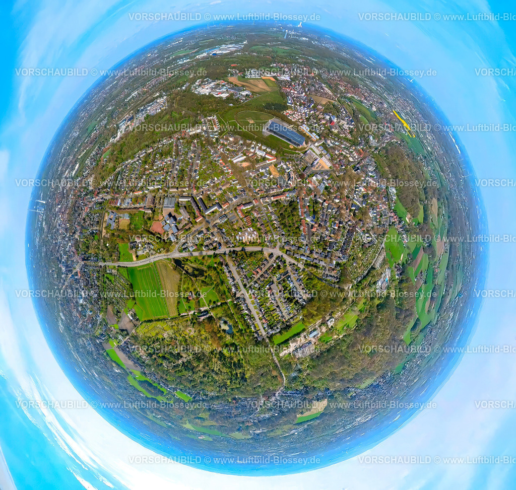 Herne230490050Sodingen-topaz | Luftbild, Ortsansicht Sodingen mit Akademie-Mont-Cenis, Solardach, Erdkugel, Fisheye Aufnahme, Fischaugen Aufnahme, 360 Grad Aufnahme, Sodingen, Herne, Ruhrgebiet, Nordrhein-Westfalen, Deutschland