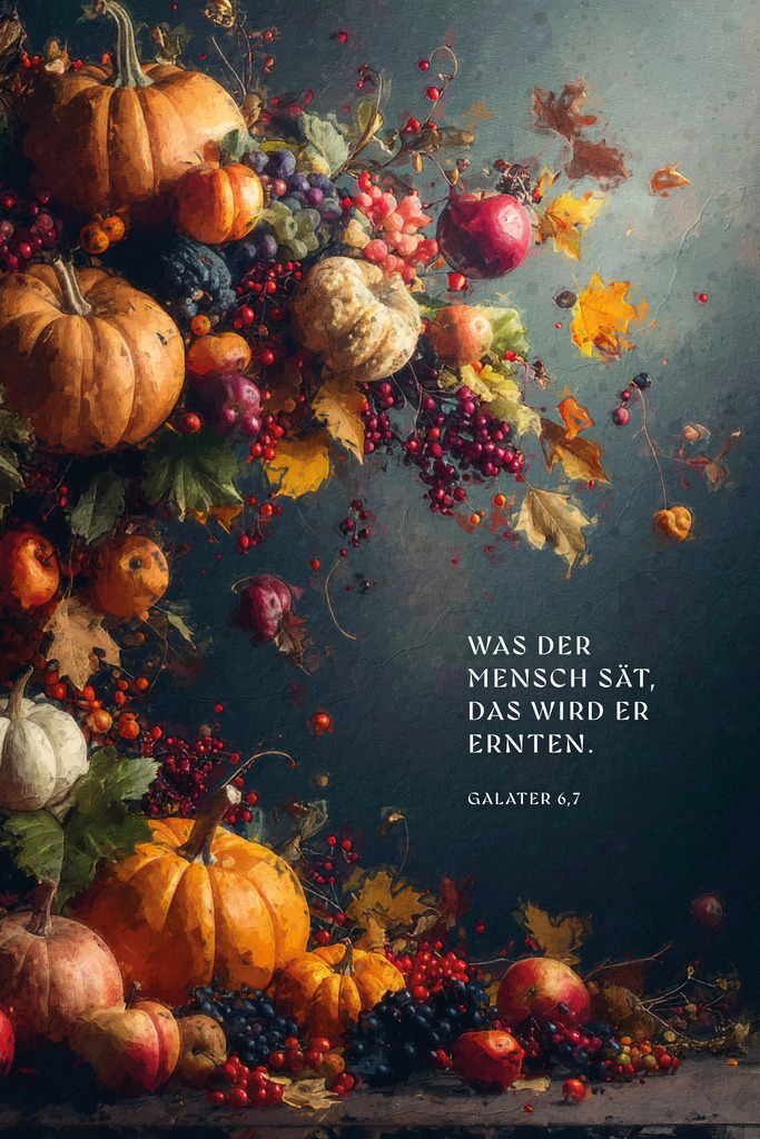 Was der Mensch sät, das wird er ernten. Galater 6,7 | Das klingt auf den ersten Blick eher wie eine Drohung. Drei Gedanken hierzu, von denen nur einer eine Drohung ist (aber eigentlich selbst der nicht): 1. POSITIVE DEUTUNG: Ich kann den Vers positiv verstehen. Wer Apfelbäume pflanzt, wird Äpfel ernten. Wer Sinn sät, wird Sinn ernten. Wer investiert, erntet Wachstum. 2. NEGATIVE DEUTUNG: Ja, wer Umweltzerstörung sät, wird Ernteausfällle ernten. Keine wirkliche Drohung, nur eine logische Folge des Tuns. Besser man weiß um den Zusammenhang. So wird aus der Drohung ein Leitsatz, der vor Schlimmerem bewahrt. 3. UNVERFÜGBARKEITS-DEUTUNG: Nicht immer stimmen diese Grundsätze. Der eine sät, ein anderer erntet. Ein anderer sät nicht, aber erntet trotzdem. Ist das nicht ungerecht?