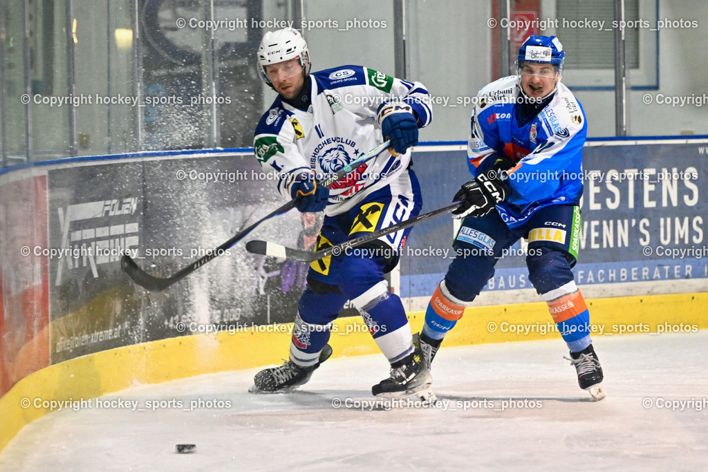 ESC SPARKASSE STEINDORF vs. UECR Huben  | #11 Bstieler Matthias UECR EISBÄREN HUBEN, #11 Kalan Luka ESC Steindorf, ESC SPARKASSE STEINDORF vs. UECR Huben , ESC SPARKASSE STEINDORF vs. UECR Huben  am 06.02.2026 in Steindorf (Ossiachersee Halle), Austria, (Photo by Bernd Stefan)