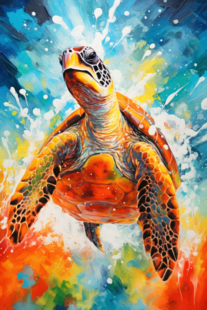 2309034 - Bunte Schildkröte | Eine bunte Schildkröte im Meer - abstraktes Motiv im Gemäldestil.