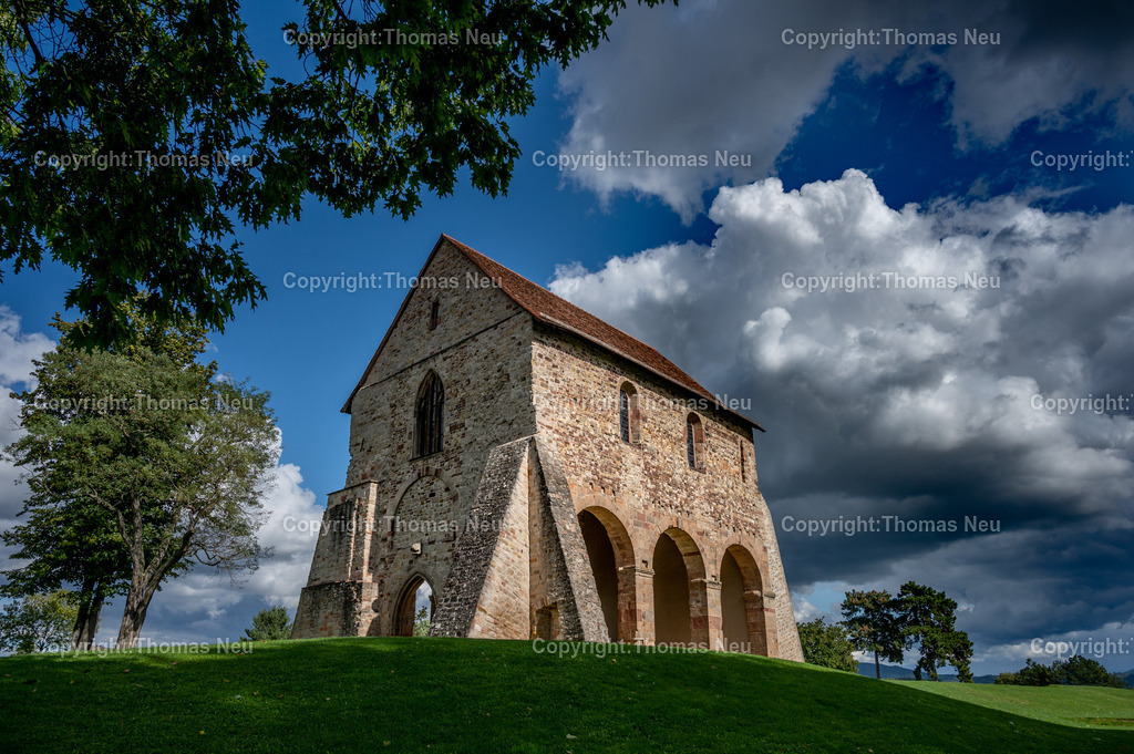 DSC_4156 | Das Kirchenfragment gehört zur Basilika des frühen 12. Jahrhunderts. Es bildete einst die drei westlichen Joche des Mittelschiffs der Vorkirche der Nazarius-Basilika, die im 30jährigen Krieg, 1621, weitgehend zerstört wurde. Es ist wahrscheinlich, dass es im Bereich des Kirchenfragments Vorgängerbauten gegeben hat.
