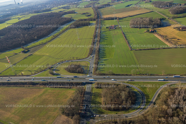 Werne230203044 | Luftbild, Autobahn A1, Anschlussstelle Hamm-Bockum, Werne, Ruhrgebiet, Nordrhein-Westfalen, Deutschland