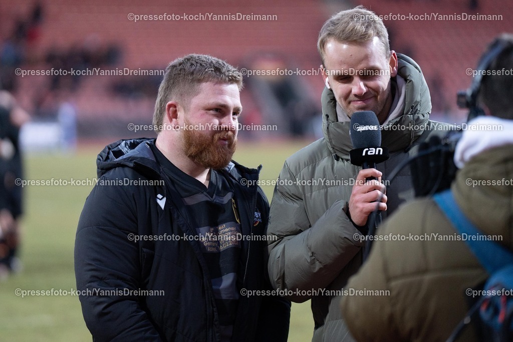 YDR1602250101056 | 16.02.2025, xydrx, Rugby Europe Championship, Deutschland - Belgien, 15er Männer, Auestadion Kassel: Michail Mijajlovic Tyumenev (Deutschland #2) im Interview