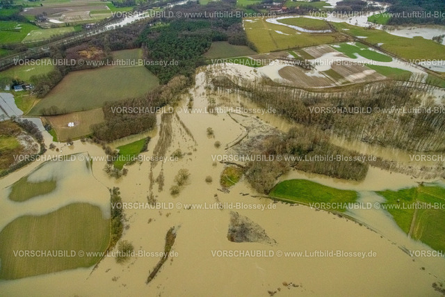 Datteln231204525Lippe | Luftbild vom Hochwasser der Lippe, Weihnachtshochwasser 2023, Fluss Lippe tritt nach starken Regenfällen über die Ufer, Flussmäander Überschwemmungsgebiet NSG Lippeaue Zum Krähenbusch, Bäume im Wasser, Stadtgrenze Olfen-Datteln, Olfen-Kirchspiel, Olfen, Ruhrgebiet, Nordrhein-Westfalen, Deutschland