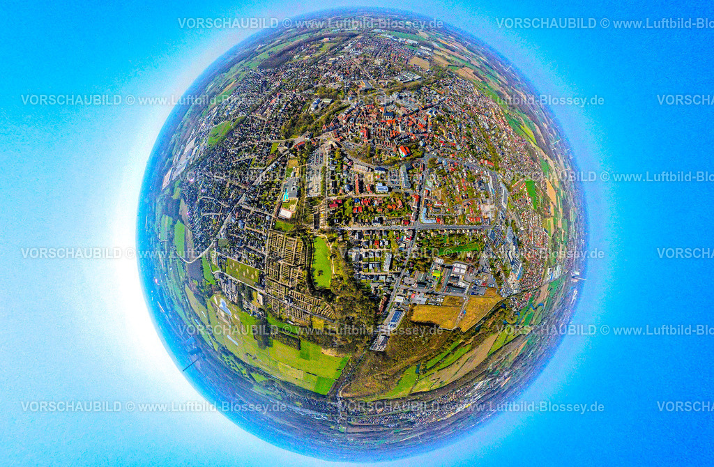 Werne250490005Sued | Luftbild, Wohngebiet Ortsansicht Werne-Stockum, Erdkugel, Fisheye Aufnahme, Fischaugen Aufnahme, 360 Grad Aufnahme, tiny world, little planet, fisheye Bild, , Werne, Ruhrgebiet, Nordrhein-Westfalen, Deutschland