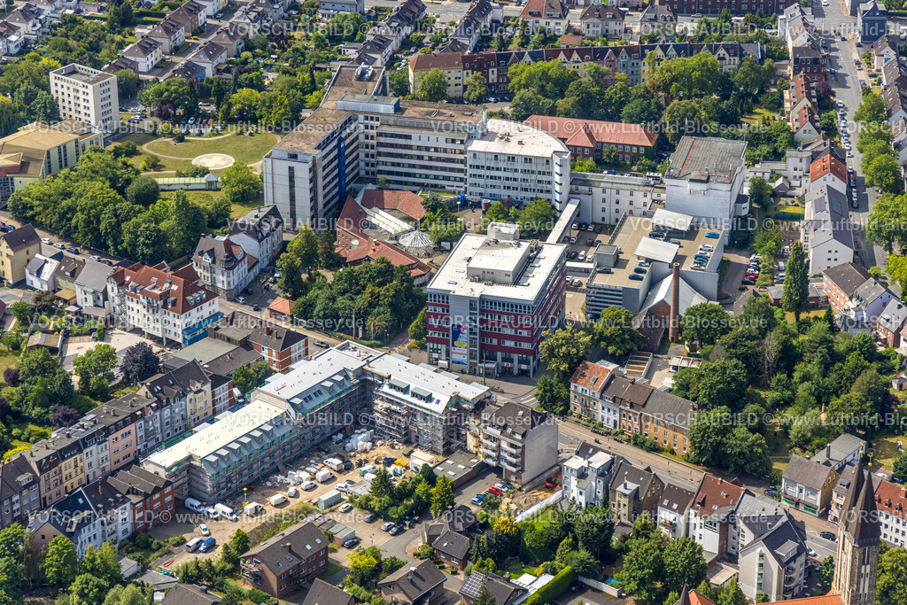 Hamm250700733Mitte | Luftbild, Seniorencampus Baustelle mit Neubau und Fassadengerüst, Werler Straße gegenüber EVK evang. Krankenhaus, Mitte, Hamm, Ruhrgebiet, Nordrhein-Westfalen, Deutschland