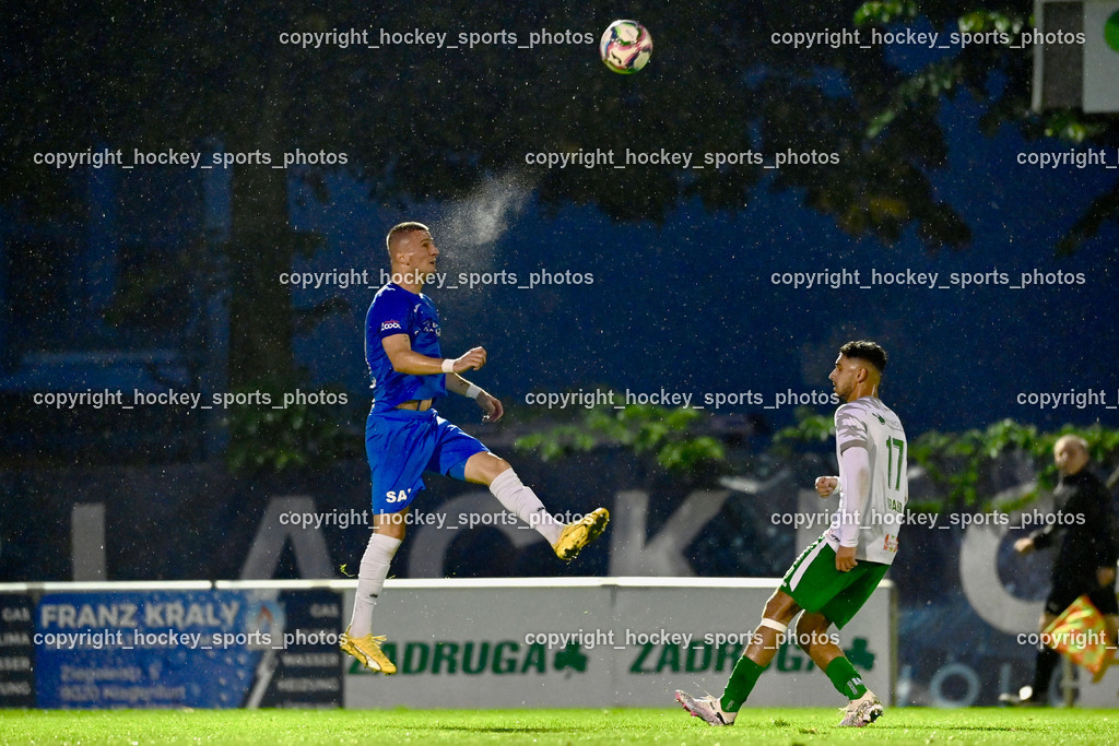 SAK vs. SV Donau  | #24 Zoran Vukovic SAK, #17 Androw Ibrahim SV Donau, SAK vs. SV Donau , SAK vs. SV Donau  am 27.09.2024 in Klagenfurt (Sportpark Welzenegg), Austria, (Photo by Bernd Stefan)