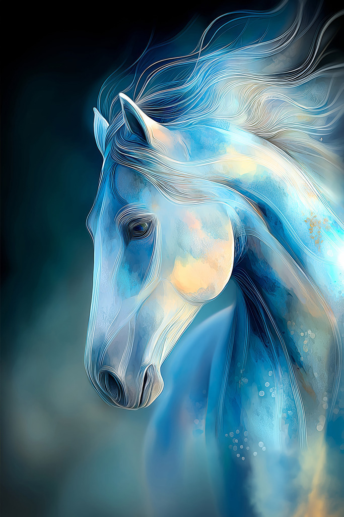 2601011 - Magisches Pferd | Magisch schimmerndes Pferd in blau-weißen Farbtönen.