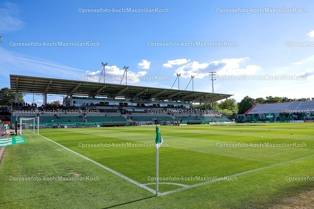 SCP09052501011 | 09.05.2025, Fußball, Preußen Münster - Hertha BSC, 2. Fußball Bundesliga, 33. Spieltag, Preußenstadion, Saison 2024 2025: Feature Innenansicht Stadion Tribüne Sportstätte Fußballplatz SymbolbildDFB regulations prohibit any use of photographs as image sequences and or quasi-video.