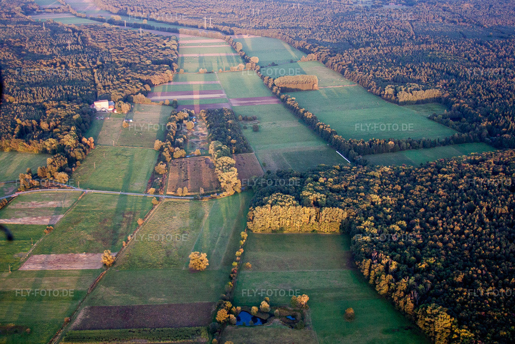Luftbild: Waldgebiet Bienwald, mit Wiesenlichtungen des Otterbachtals in Kandel im Bundesland Rheinland-Pfalz in Deutschland. Foto: IMG_53804.jpg vom 30.09.2012 durch Werner Riehm/FLY-FOTO.de