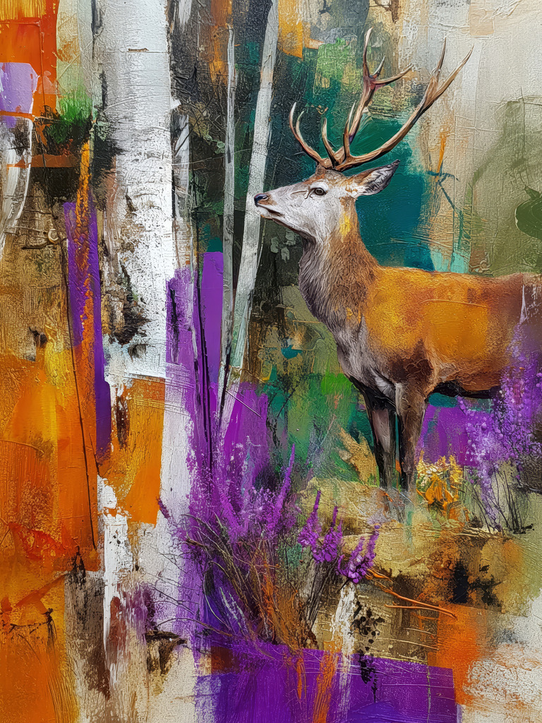 2601002 - Abstraktes Hirsch Gemälde | Modernes Hirsch Gemälde als hochwertiger Kunstdruck auf Leinwand, Acrylglas, Alu-Dibond oder als Poster.