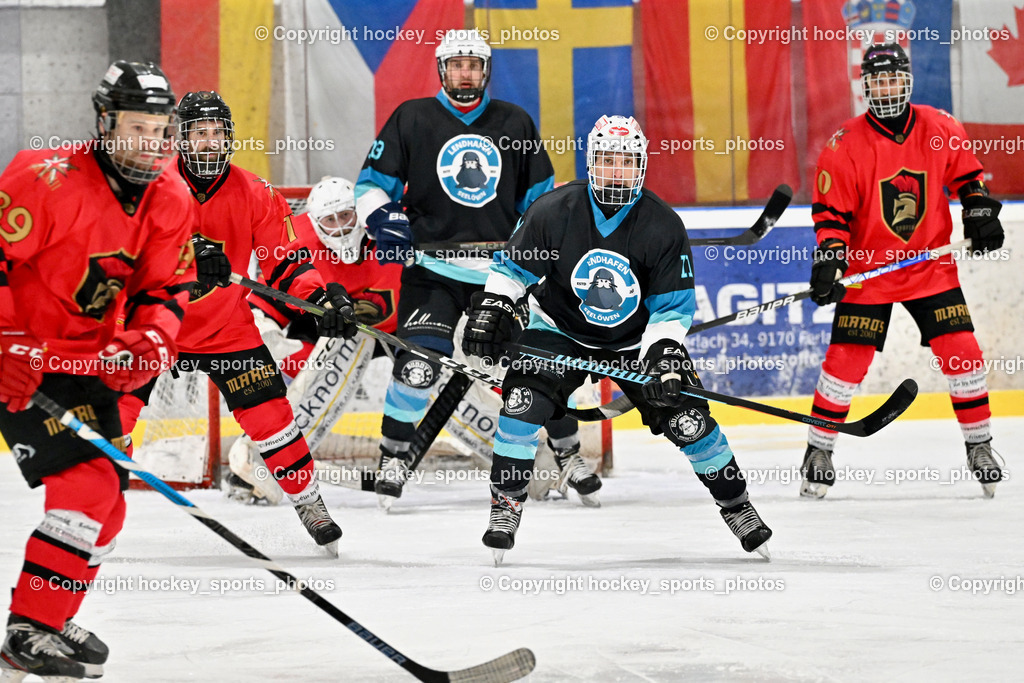 Lendhafen Seelöwen vs. Spartans Althofen | #77 Schumnig Stefan Spartans Althofen, #37 Juch Lukas Lendhafen Seelöwen, #11 Göhringer Marius Lendhafen Seelöwen, Lendhafen Seelöwen vs. Spartans Althofen, Lendhafen Seelöwen vs. Spartans Althofen am 14.02.2025 in Ferlach (HTC Eishalle Ferlach), Austria, (Photo by Bernd Stefan)