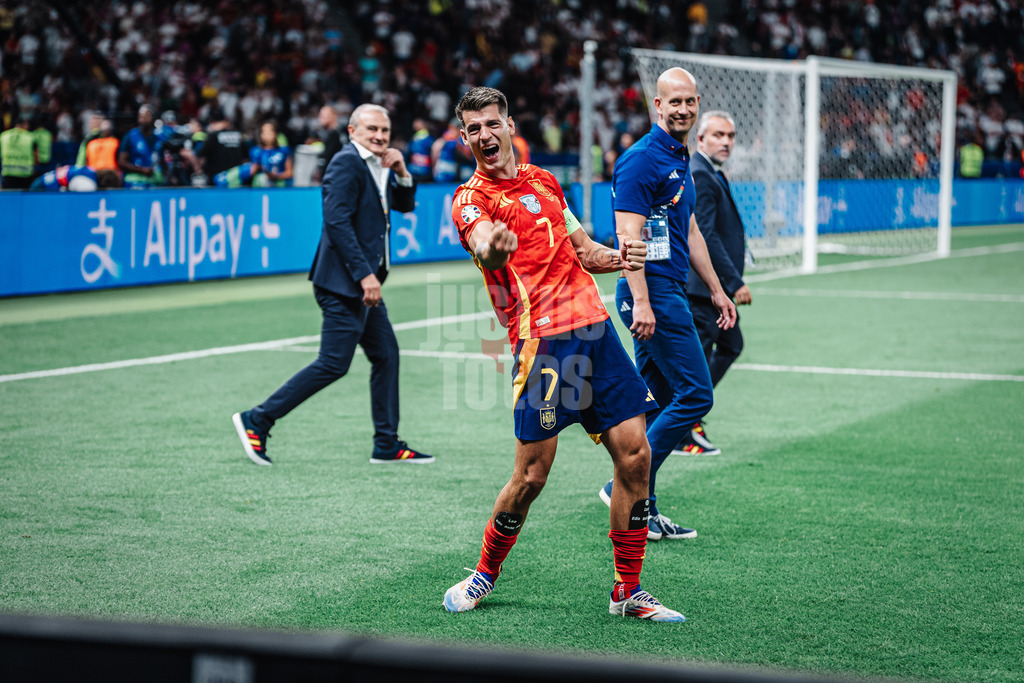 Fußball | Herren | UEFA-Fußball-Europameisterschaft 2024 | Finale | Spanien vs. England | 14.07.2024 | Alvaro Morata (#7, Spanien) jubelt nach dem Siegåç