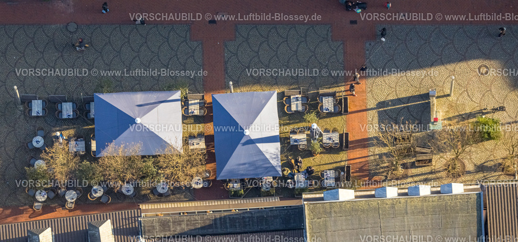 Hamm240305484 | Luftbild, Außengastronomie Fußgängerzone Weststraße City und Gäste an Tischen und Stühlen, Sonnenschirme, Mitte, Hamm, Ruhrgebiet, Nordrhein-Westfalen, Deutschland