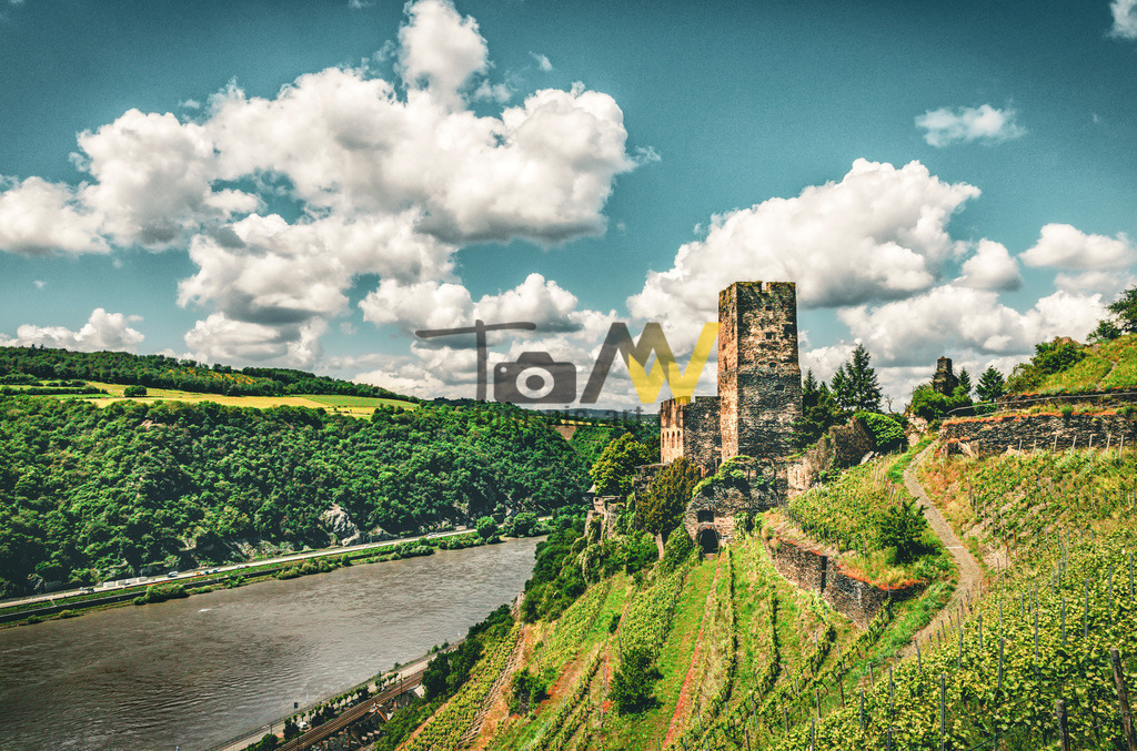 Die Burg Gutenfels mit Weinreben-----Oberes Mittelrheintal | Die im Bild gezeigte Burgruine ist die Burg Gutenfels in Kaub am Rhein. Die Burg befindet sich im UNESCO-Welterbe Oberes Mittelrheintal.  - Realisiert mit Pictrs.com
