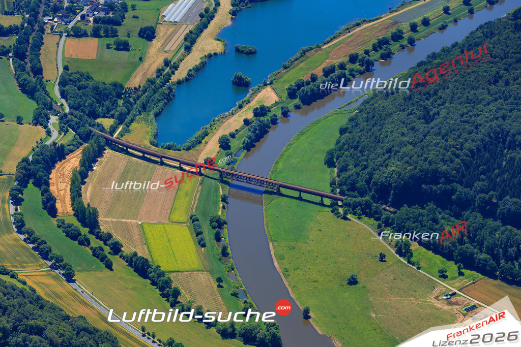 aktuelles Luftbild von Eisenbahnbruecke Wehrden - Luftaufnahme wurde 2018 von https://frankenair.de mittels Flugzeug (keine Drohne) erstellt.