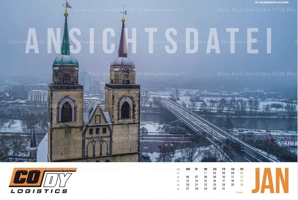 Luftbild Kalender Magdeburg Sachsen Anhalt Johaniskirche | Beispiele Firmenkalender individuell mit eigenem Logo - Realisiert mit Pictrs.com