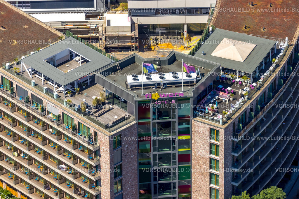 Essen230703144 | Luftbild, Flowers Hotel mit LilÃƒÆ’Ã†â€™Ãƒâ€šÃ‚Â¢ÃƒÆ’Ã‚Â¢ÃƒÂ¢Ã¢â€šÂ¬Ã…Â¡Ãƒâ€šÃ‚Â¬ÃƒÆ’Ã¢â‚¬Å¡Ãƒâ€šÃ‚Â¢Tiger Rooftop Terrace, Dachterrasse und Cafe, Westviertel, Essen, Ruhrgebiet, Nordrhein-Westfalen, Deutschland