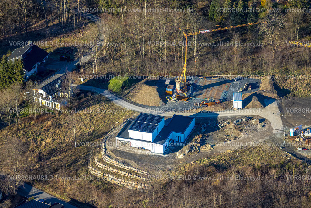 Meschede230206001 | Luftbild, Baustelle mit Neubau Wohnhäuser Unterm Hasenfeld, Meschede-Stadt, Meschede, Sauerland, Nordrhein-Westfalen, Deutschland