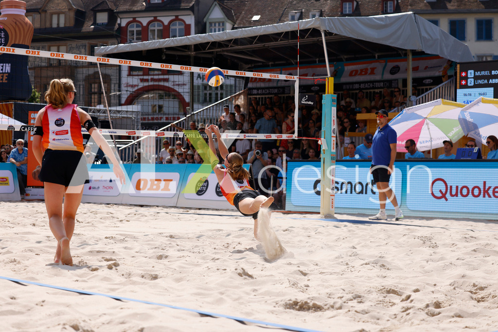 Obi BeachTour 2026 - Basel | BASEL, SWITZERLAND - JULY 19: MURIEL BOSSART (SUI) during the Obi BeachTour 2026 match between BOSSART / ABBÜHL (SUI) and FLÜCKIGER / DEMIERRE (SUI) at Barfüsserplatz on July 19, 2026 in Basel, Switzerland. - Realisiert mit Pictrs.com