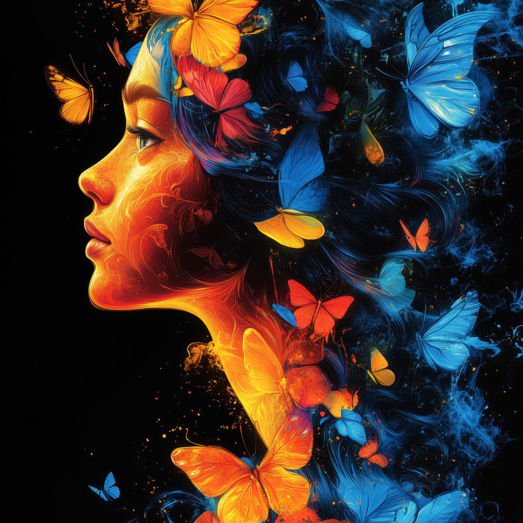 2410011 - Frau mit Schmetterlingen | Illustratives Motiv einer Frau zwischen Schmetterlingen.