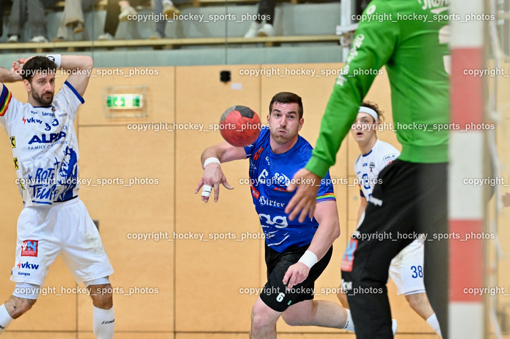 SC Ferlach vs. ALPLA HC Hard | #99 Hild Matthias SC Hard, #6 Nosan Blaz SC Ferlach, SC Ferlach vs. ALPLA HC Hard, SC Ferlach vs. ALPLA HC Hard am 05.04.2025 in Ferlach (Ballspielhalle Ferlach), Austria, (Photo by Bernd Stefan)