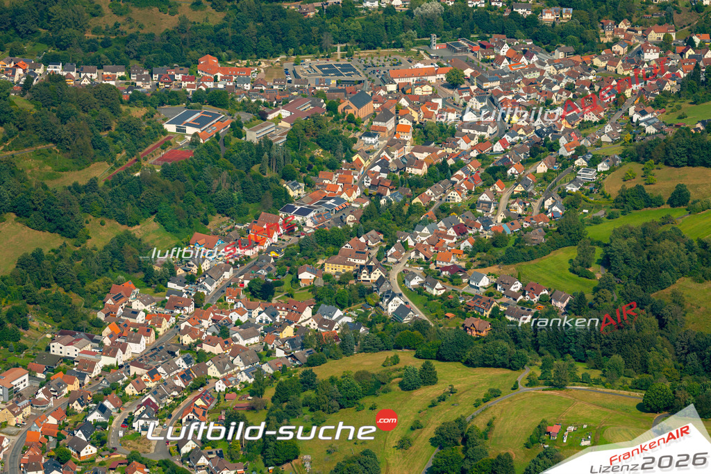 Das Luftbild zeigt :  Frammersbach - Die Luftaufnahme wurde 2024 vom UL-Flugzeug aus erstellt ( keine Drohne ) - Hochauflösende Luftaufnahme - Für grossformatige Ausdrucke geeignet. Die Geschenkidee !Mit Lizenz und Bildrechte bestellbar