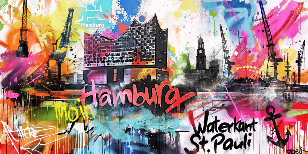 10250805 - Hamburg Graffiti Collage | Eine kunstvolle Collage aus bunten Hamburg Graffiti Motiven.
