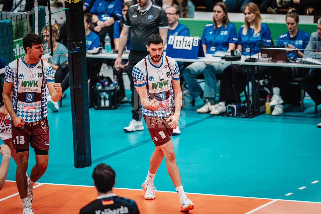 Volleyball | Herren | Saison 2025/2026 | Volleyball Ligacup | VfB Friedrichshafen vs. WWK Volleys Herrsching | 12.10.2024 | Djordje Ilic (#1, WWK Volleys Herrsching) jubelt
