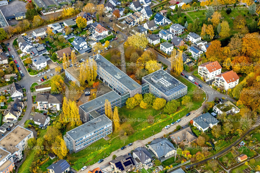 Hagen251102430 | Luftbild, Schule Käthe-Kollwitz-Berufskolleg, herbstliche Bäume, Mittelstadt, Hagen, Ruhrgebiet, Nordrhein-Westfalen, Deutschland