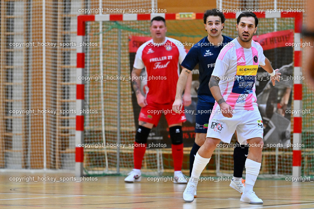 LPSV Kärnten Futsal vs. Carinthia Flamengo Futsal  | #70 Yosifov Svetlozar Angelov Carinthia Flamengo, #3 Nemanja Lukic LPSV Kärnten, #23 Asmir Alic LPSV Kärnten, LPSV Kärnten Futsal vs. Carinthia Flamengo Futsal , LPSV Kärnten Futsal vs. Carinthia Flamengo Futsal  am 02.11.2025 in Villach (Ballspielhalle St. Martin), Austria, (Photo by Bernd Stefan)