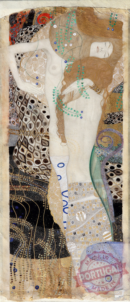 Gustav klimt Gustav Klimt Water Serpents II painting displaying sensuality and Art Nouveau style | Nude female figures intertwined with serpents and fish, using gold and intricate patterns - Realisiert mit Pictrs.com