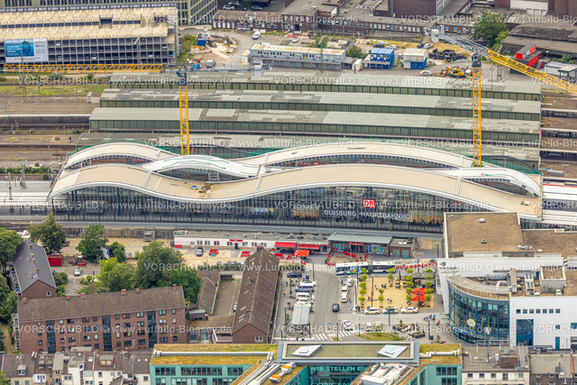 Duisburg240705106-Mitte | Luftbild, Hauptbahnhof Hbf Deutsche Bahn AG, Großbaustelle Hauptbahnhof Gleishalle und Vorplatz Ost, Stadtmitte, Neudorf-Nord, Duisburg, Ruhrgebiet, Nordrhein-Westfalen, Deutschland