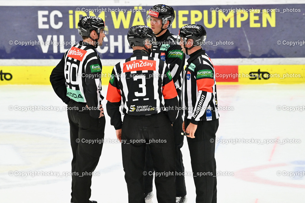 EC IDM WÄRMEPUMPEN VSV vs. Vienna Capitals | RIECKEN SIMON Referee, PUFF WOLFGANG Referee, SMETANA LADISLAV Referee, SCHAUER JAKOB Referee, EC IDM WÄRMEPUMPEN VSV vs. Vienna Capitals, EC IDM WÄRMEPUMPEN VSV vs. Vienna Capitals am 16.11.2025 in Villach (Stadthalle Villach), Austria, (Photo by Bernd Stefan)
