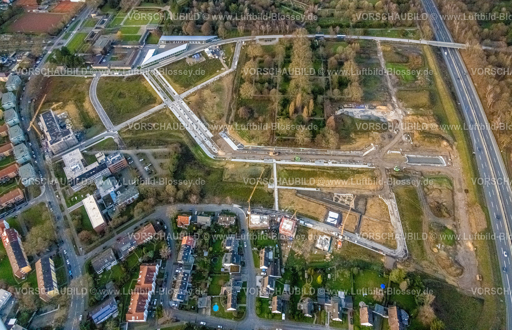 Bochum230102188 | Luftbild, Ostpark Quartier Feldmark, Baustelle ehem. Alter Friedhof, Freiwillige Feuerwehr Bochum, Altenbochum, Bochum, Ruhrgebiet, Nordrhein-Westfalen, Deutschland