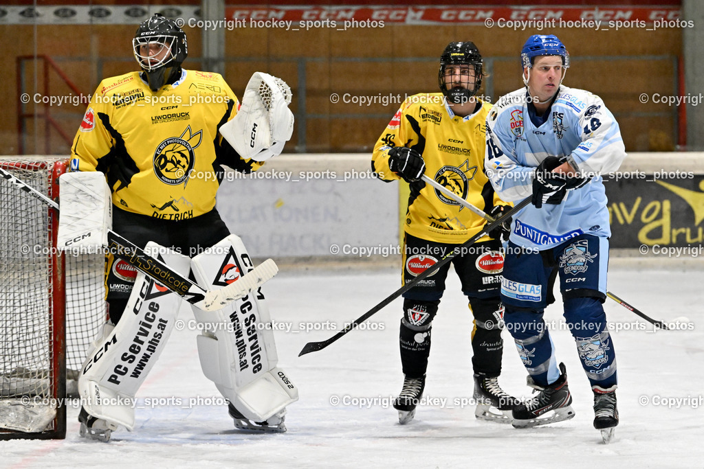 EC Spittal Hornets vs. ESC Steindorf 28.10.2023 | #1 Zauchner Rene, #18 Pewal Martin, #96 Peharz Joshua
