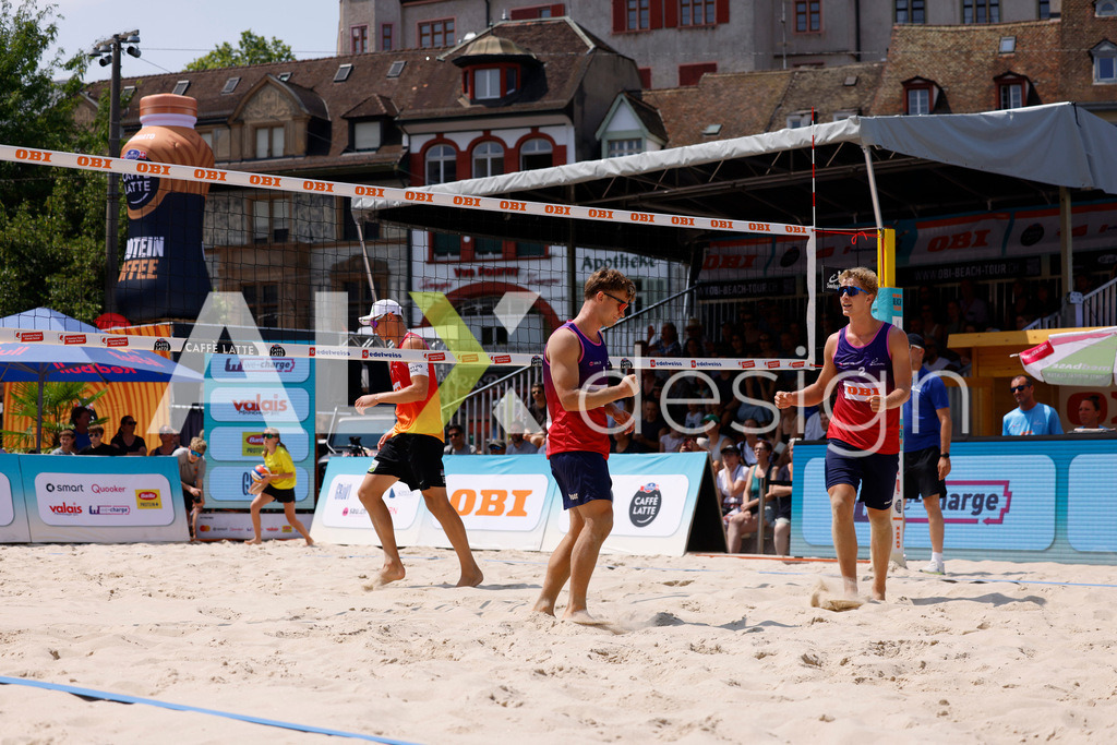 Obi BeachTour 2026 - Basel | BASEL, SWITZERLAND - JULY 19: FLORIAN BREER (SUI) and MATHIS KÄLIN (SUI) during the Obi BeachTour 2026 match between LEITNER / KINDL (AUT) and BREER / KÄLIN (SUI) at Barfüsserplatz on July 19, 2026 in Basel, Switzerland. - Realisiert mit Pictrs.com