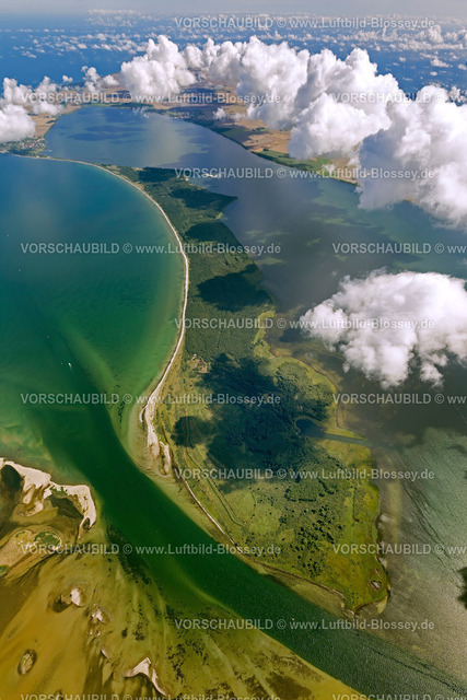 Ruegen12082877Bug | Luftbild, Rassower Strom, Durchfahrt Hiddensee und Rügen, Trog, Vitter Bodden, Bug, Wolken,  Schaprode, Insel Rügen, Mecklenburg-Vorpommern, Deutschland, Europa