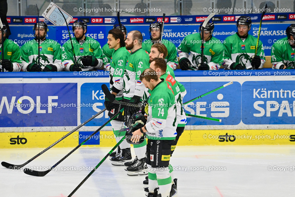 EC IDM WÄRMEPUMPEN VSV vs. Olimpija Ljubljana | Starting six Olimpija Ljubljana, #74 Nathanael Halbert Olimpija Ljubljana, #60 Clayton Kirichenko Olimpija Ljubljana, #9 Evan Polei Olimpija Ljubljana, EC IDM WÄRMEPUMPEN VSV vs. Olimpija Ljubljana, EC IDM WÄRMEPUMPEN VSV vs. Olimpija Ljubljana am 01.02.2026 in Villach (Stadthalle Villach), Austria, (Photo by Bernd Stefan)